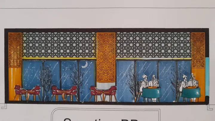 واجهة داخلية لمطعم بزخارف إسلامية
