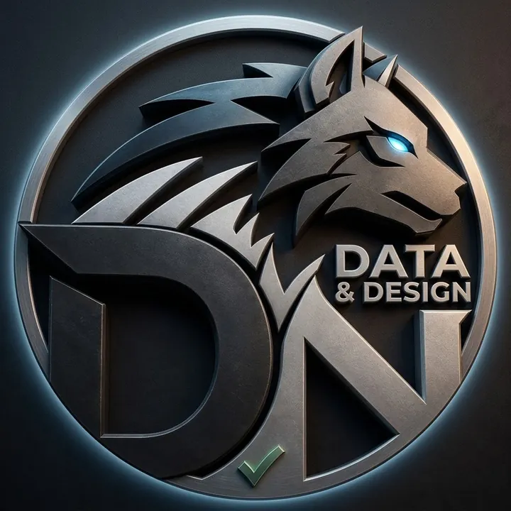 شعار DN المعدني ثلاثي الأبعاد برأس ذئب – Data & Design