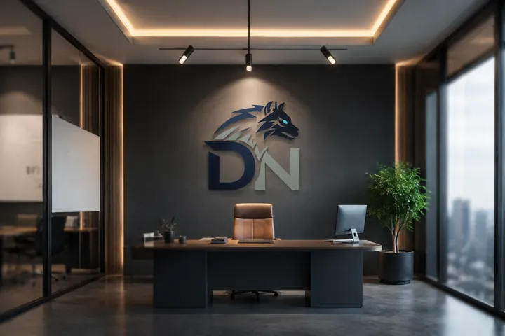 شعار DN على جدار مكتب – عرض تطبيقي