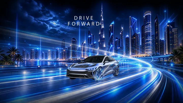 تصميم «Drive Forward» لسيارة في مدينة ليلية
