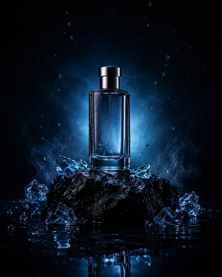 إعلان عطر بالأزرق الجليدي والدخان