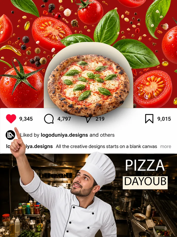 تصميم سوشيال ميديا لبيتزا بطابع منشور إنستغرام