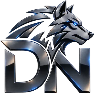 شعار DN: رأس ذئب معدني مع الحرفين DN